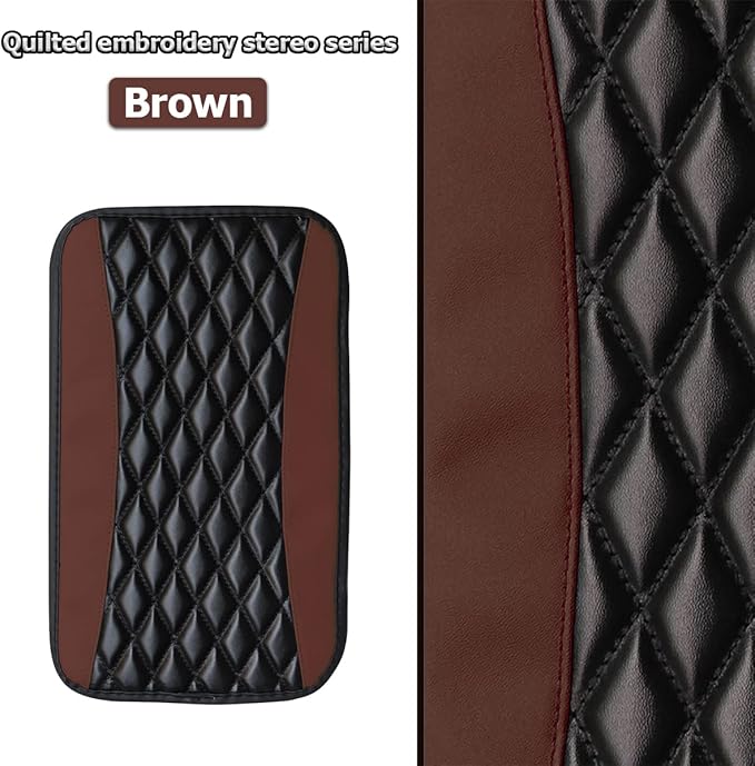 Car Center Console Cushion Pad, Universal Leather Waterproof Armrest Seat Box Cover Protector,Comfortable Car Decor Accessories Fit for Most Cars, Vehicles, SUVs (Brown)