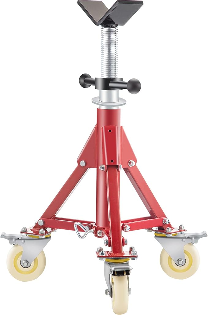 VEVOR Pipe Stand, Pipe Jack Stand, V Head Pipe Stand Adjustable Height 20-37 Inch, Pipe Jack Stands with Casters 882 LB, Folding Portable Pipe Stands 1/8 to 12 Inch Pipe Supporting, Steel Jack Stand