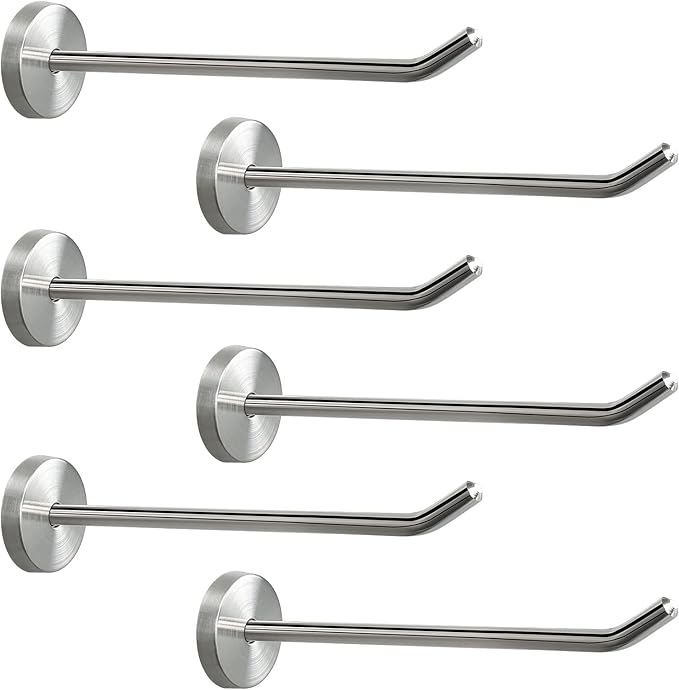 NearMoon Coat Hooks, Wall Hooks for Hanging Hat Hurse Robe, 304 Stainless Steel Heavy Duty Towel Hangers for Bathroom Livingroom Hotel Kitchen Garage, 6 Pack (8 Inch, Brushed Nickel)