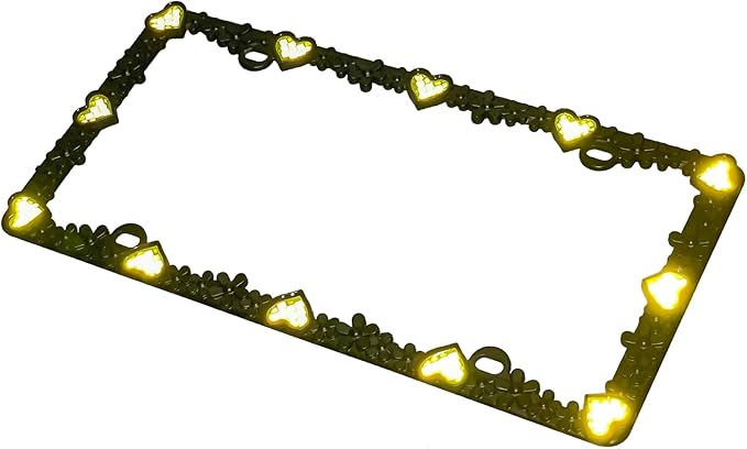 Creathome 3D Daisy Heart License Plate Frame from Pure Zinc Alloy Metal Perfect Plate Holder, Matt Black Daisy with Yellow Reflective Heart