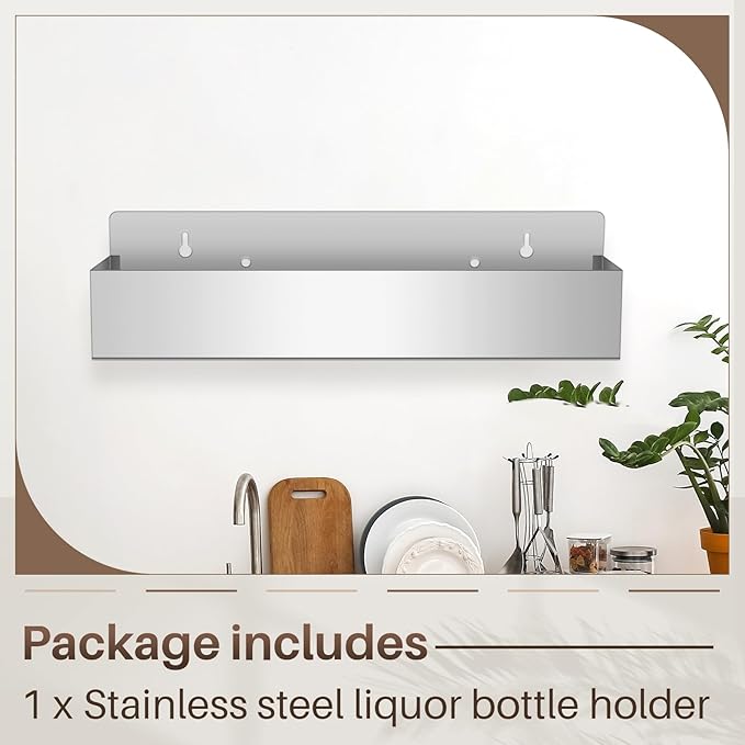 Tanlade 1 Pieces 22 Inch Single Speed Rail Stainless Steel Liquor Bottle Holder Wall Mounted Spray Bottle Rack Drink Rail Shelf for Bars, Silver