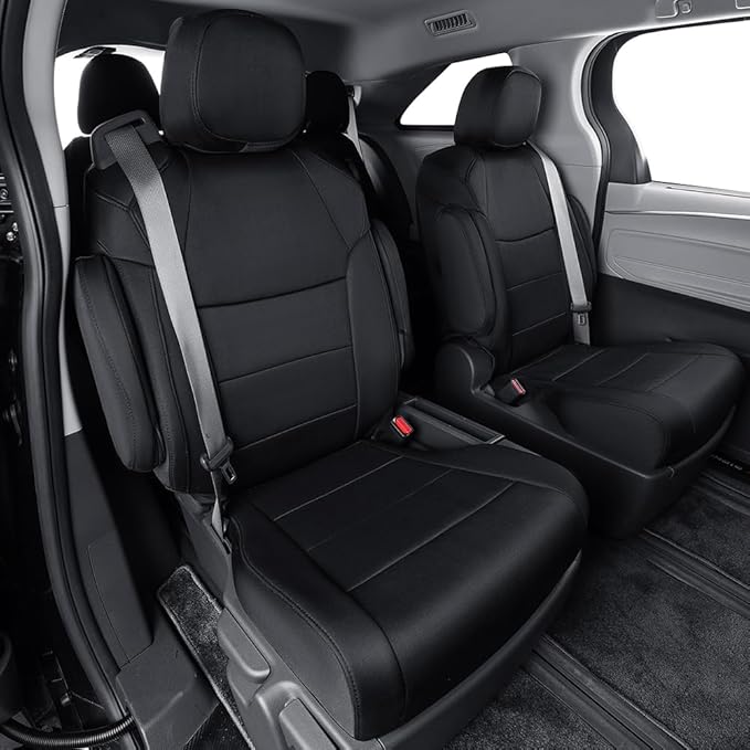 EKR Sienna Seat Covers for 2011-2020 Toyota Sienna L,LE,XLE,Limited,7 Seats,2nd Row Captain Seats W/NO Legrest,Waterproof Car Seat Cover Full Set,Car Seat Protectors- Three Row,Neoprene (Black)