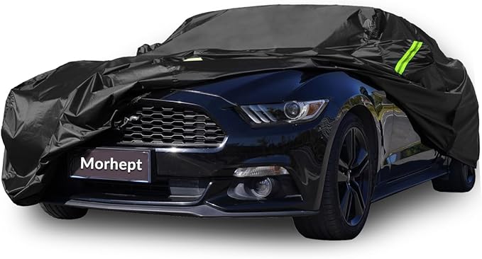 Car Cover Custom Fit for Ford Mustang 2005-2025, Waterproof All Weather GT Cover Outdoor Dustproof Shelby Coupe Cover with Door Zipper Black