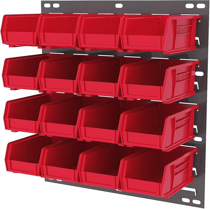 Akro-Mils 30618 Heavy Duty Wall Mount Garage Storage Steel Louvered Panel | Wall Storage Bin Hanging Organizer System for AkroBins, 18-Inch W x 19-Inch H, Grey, 4 Pack