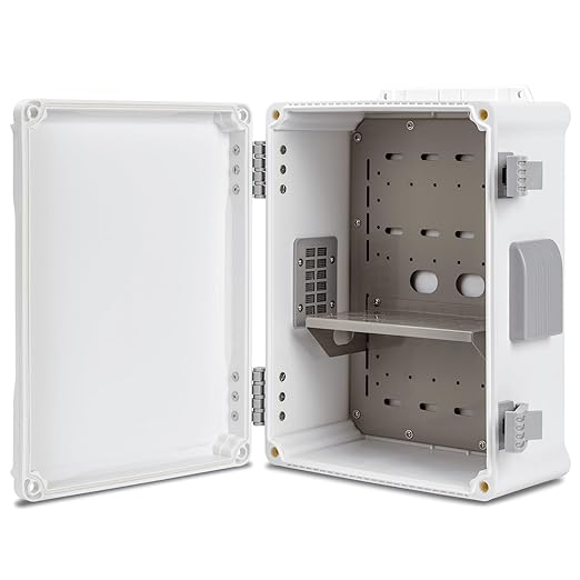 Outdoor Electrical Junction Box, ABS Water Resistant Enclosure with Internal Mounting Panel & Hinged Cover (12.6" H x 9.4" L x 5.7" W)