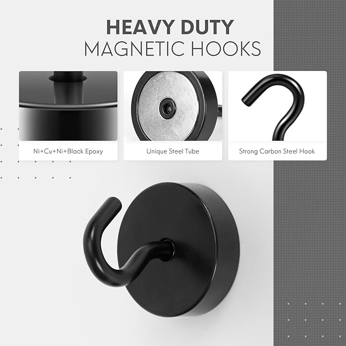 Neosmuk Magnetic Hooks, Cruise Ship Essentials, 80lb+ Heavy Duty Magnetic Hooks for Cruise Cabins, Refrigerator, Grill, Hanging, and Travel | Extra Strong Must-Haves Magnet Hook,Black
