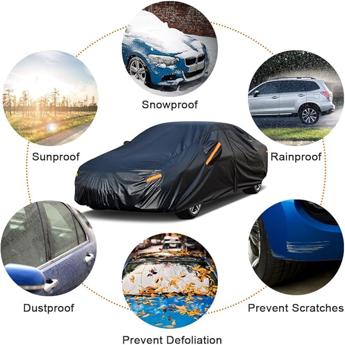 Kayme 7 Layers Car Cover Custom Fit for Toyota Corolla Sedan (1996-2025) Waterproof All Weather for Automobiles, Outdoor Full Cover Rain Sun UV Protection with Zipper Cotton/Black