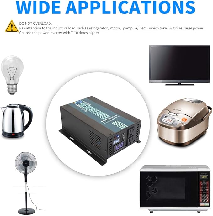 WZRELB Full Power Full Power Endurable Led Display 800W Pure Sine Wave Solar Inverter 12Vdc to 120Vac, (RBP80012B1)