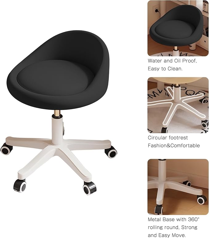 Rolling Stool Set of 4 Rolling Hydraulic Salon Stool with Low Backrest - Adjustable Swivel Chair for SPA, Shop, Salon, Massage, or Medical Office Black