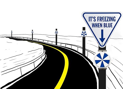 SmartSign It's Freezing When Blue Inverted Triangular Sign with Down Arrow - 18 inch, 80 mil Aluminum, 3M Laminated Engineer Grade Reflective Material, Blue and White, Made in USA