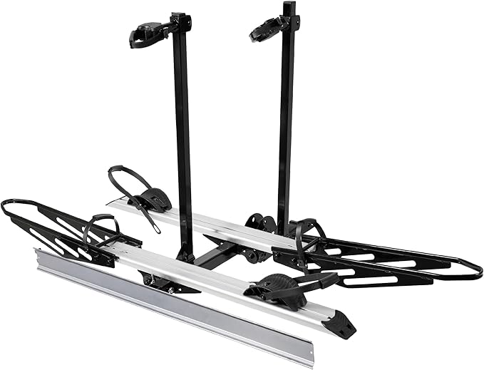 Rockland Foldable 2-Ebike Rack with Ramp, 200 lbs Capacity, Hitch Mount Electric Bike Rack, Fits up to 5" Fat Tire Width and 50" Wheelbase, Ebike Carrier Rack for 2" Receiver for Cars SUVs Vans RVs