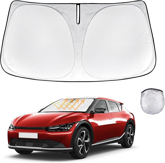Sunshade for EV6 Windshield Sun Shade Custom Fit for Kia EV6 2022 2023 2024 2025 Accessories 2 Layers Front Window Shield Sun Visor 240T Material Windshield Cover Protector Block UV Rays Heat