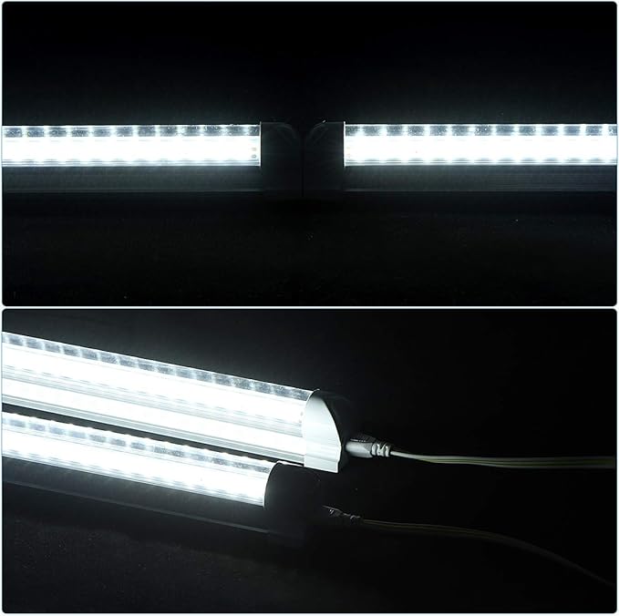 (12-Pack) 8ft LED Shop Light Fixture, 100W 15000LM 6000K, Cold White, V Shape, Clear Cover, Hight Output, Linkable Shop Lights, T8 LED Tube Lights for Garage 8 Foot with Plug