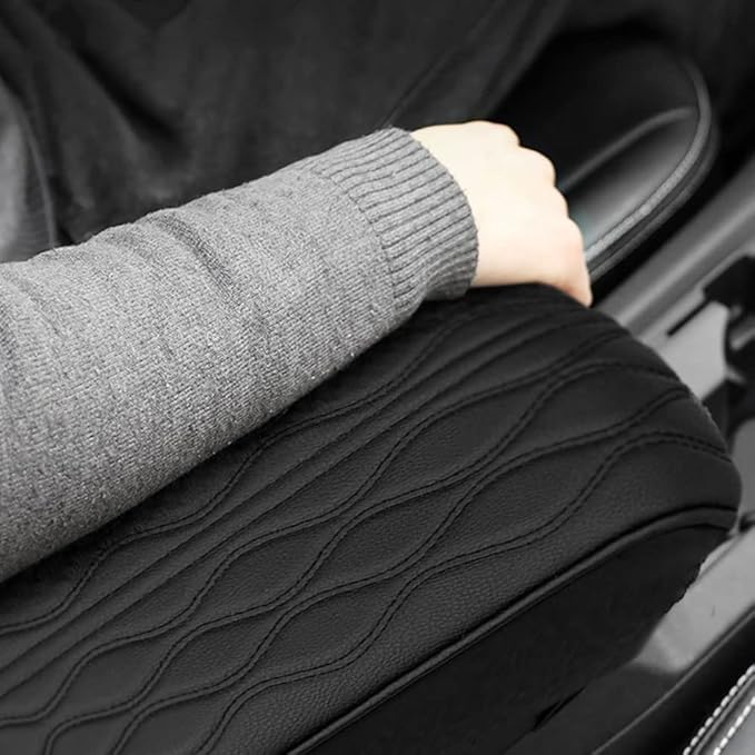 2025 Upgrade Universal Style Memory Cotton Car Armrest Box Pad,New Leather Car Armrest Box Pad Car Center Console Cover Pad,Vehicle Seat Box Cushion Protector for SUV Truck (Beige, Wave Pattern)