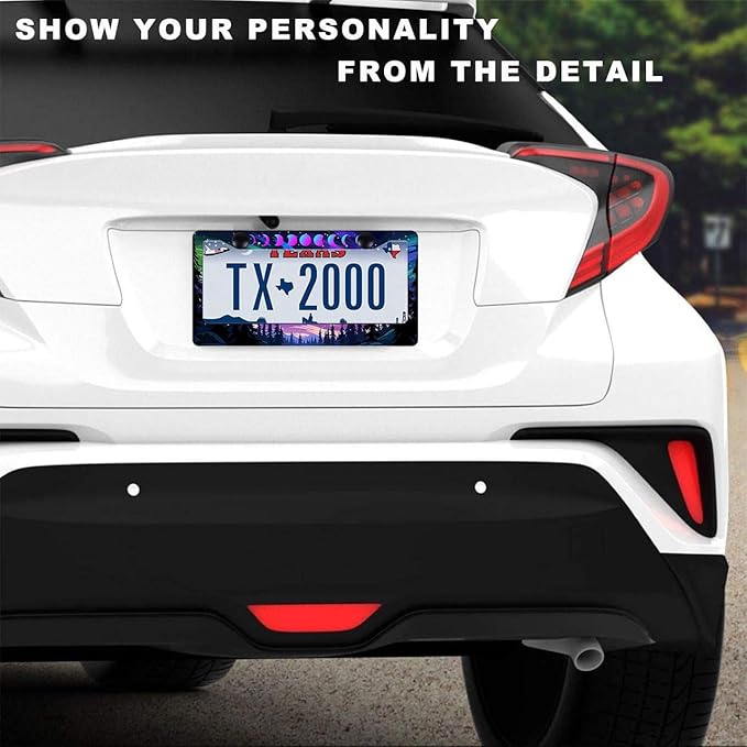 1Pcs Moon and Forest License Plate Frame, Purple Forest Moon License Plate Cover Tag Plate Bracket Holder for Men and Women (Moon Phases Aurora Forest)