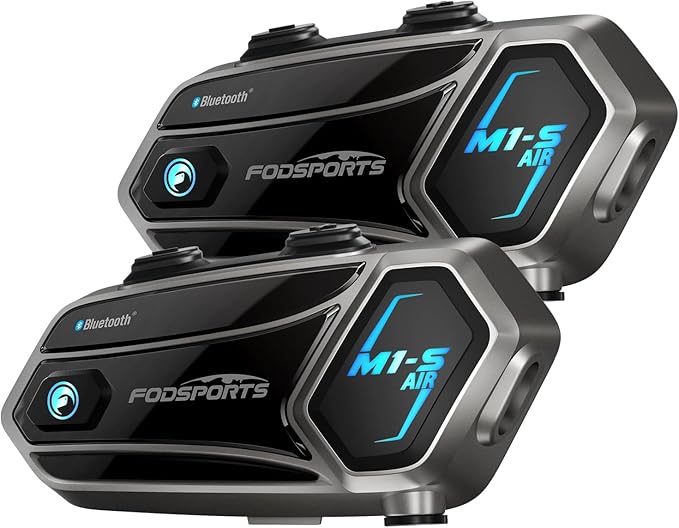 Fodsports M1-S Air Motorcycle Helmet Bluetooth, 4 Riders Motorbike Intercom Headset with Music Sharing, 1000 m Helmet Communication Systems, Quick Pairing/FM Radio/Handsfree/Stereo Music(2 Pack)