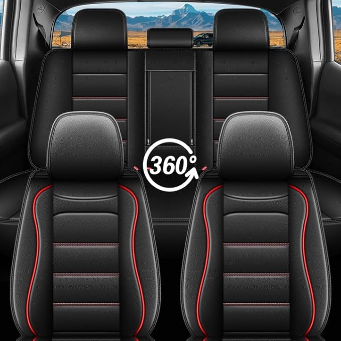 AOMSAZTO Ford Ranger Seat Covers: Full Set Custom Fit 2019 2020 2021 2022 2023 2024 2025 Ford Ranger Breathable Waterproof Leather Seat Protector(5 Seats, Redline)