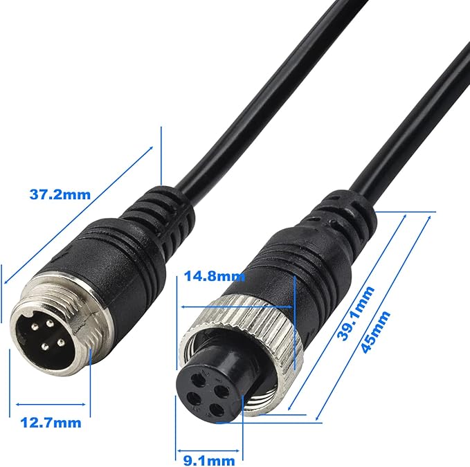 Car Video Extension Cable 4 Pin Aviation Waterproof Shockproof for CCTV Rearview Camera Truck Trailer Camper Bus Motorhome Vehicle Backup Monitor System 16.5Ft/5M