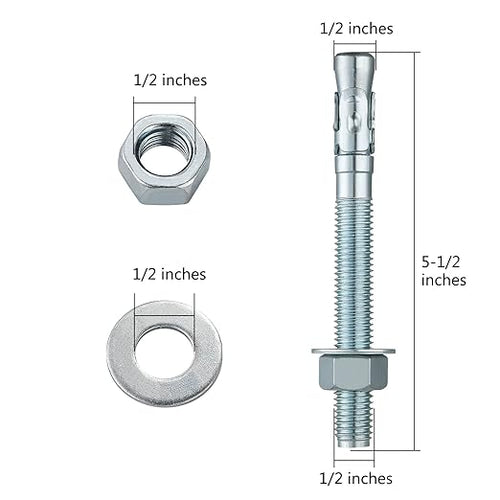 1/2x5-1/2 30Pcs Inch Standard Fasteners for Heavy-Duty Zinc Wedge Anchors for Cement and Concrete