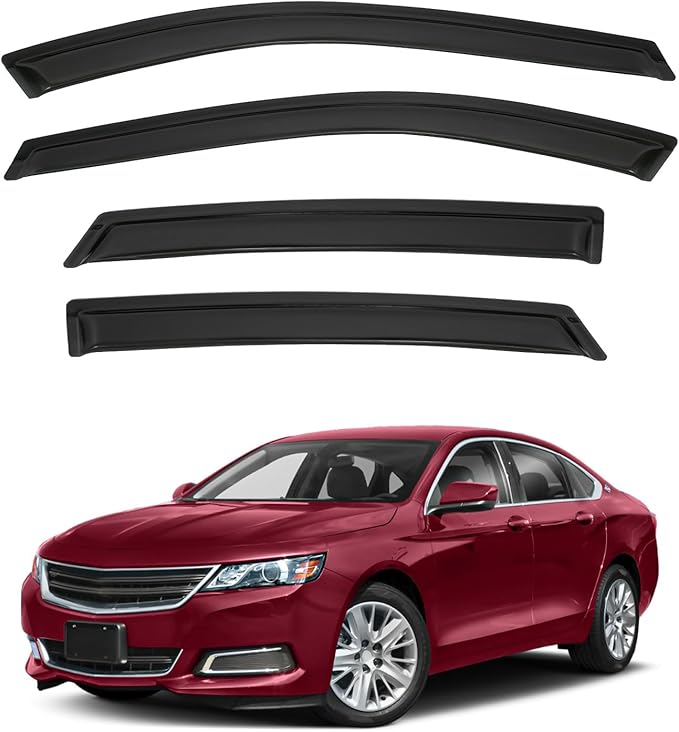 4pcs Front+Rear Smoke Tint Sun/Rain Guard Outside Mount Tape-On Vent Window Visors Compatible with 14-20 Impala New Body