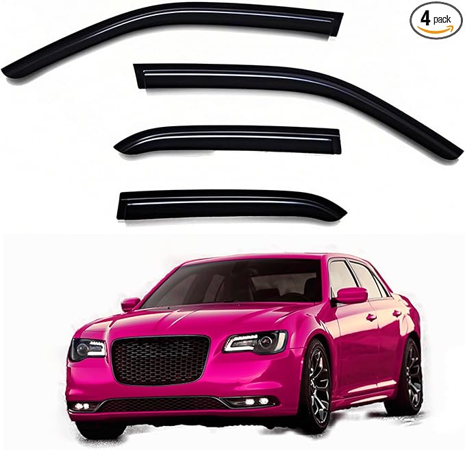 Window Visors Rain Guards fits 2011-2023 C-hrysler 300, Out-Channel Window Wind Deflectors Vent Shades Accessories, Dark Smoke 4 Pcs，2012 2013 2014 2015 2016 2017 2018 2019 2020 2021 2022