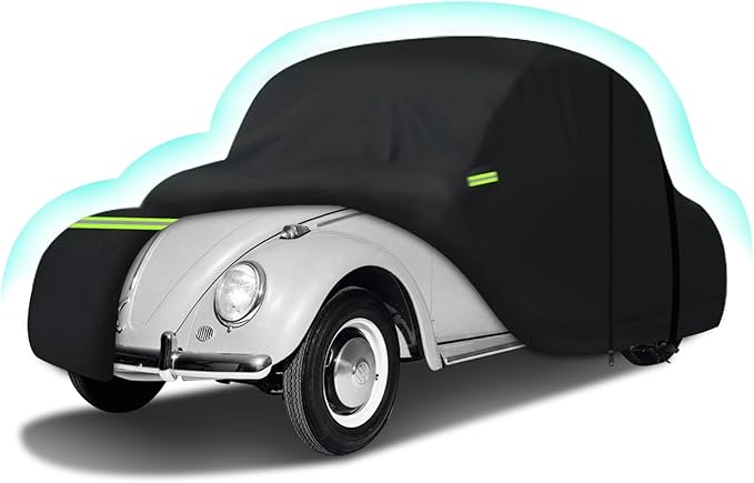Car Cover Waterproof All Weather for 1960-1980 Beetle Sedan 2-Door Saloon Car, Heavy Duty 7 Layers Outdoor Full Cover with Door Zipper, Black