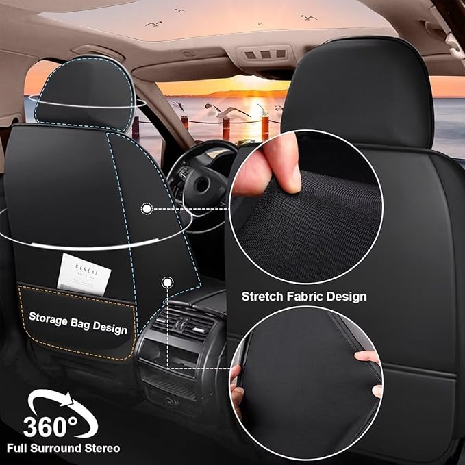 Car Seat Cover Fit for Toyota Camry 2012-2025 Full Set Faux Leather Breathable Waterproof Camry Seat Covers Automotive Cushion Protector Compatible Airbag (5 Seats & Black)