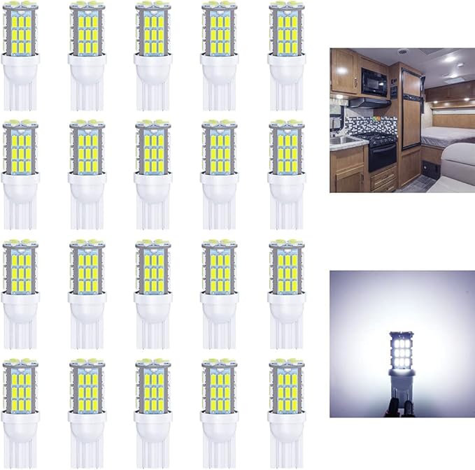 T10 921 194 168 LED Bulbs Cool White 20-Packs, Super Bright 3014 42-SMD LED Replacement 12 Volt RV Camper Trailer Boat Trunk Interior Dome Map License Lights, Backup Reverse Lights