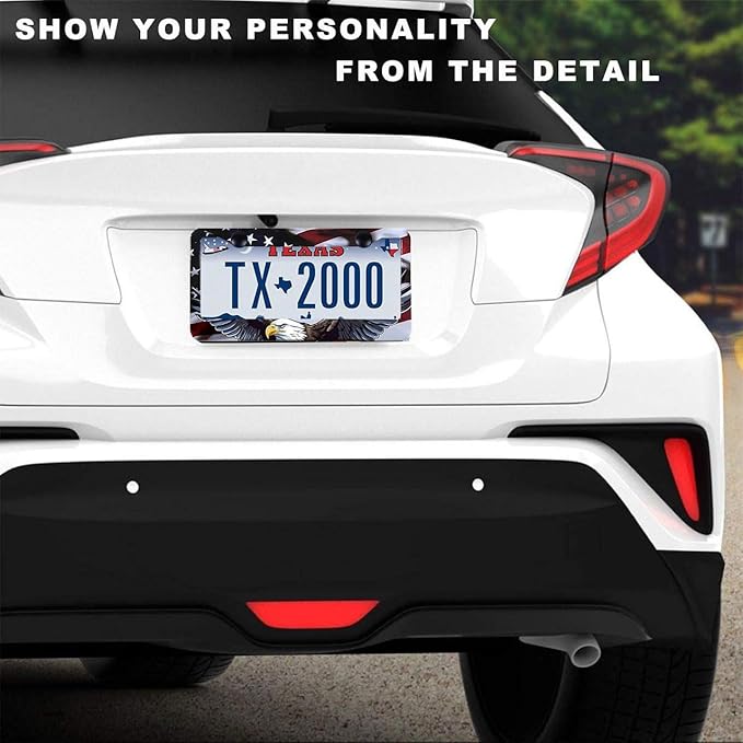 2Pack Universal Flag and Eagle License Plate Frame -Rustproof Aluminum Matte Black Car License Plate Frames