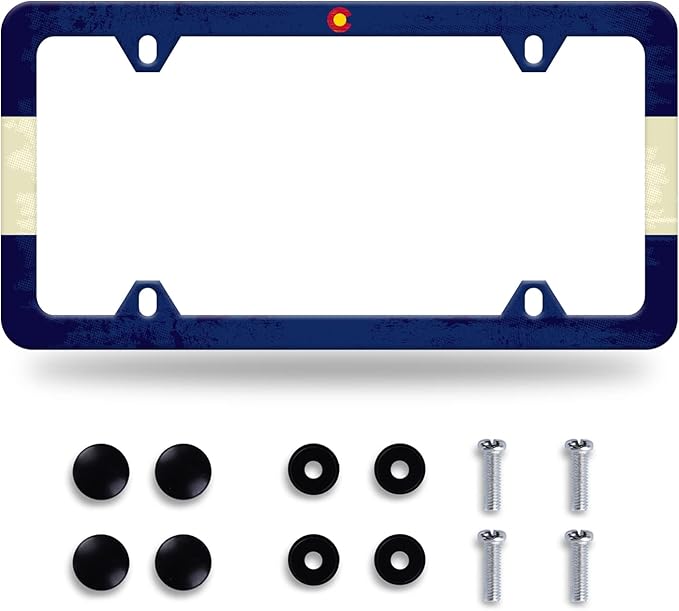 Colorado State Flag License Plate Frame License Plate Stainless Steel Parts Funny License Plate Decorative with Screws Size 12.3" x 6.3" for Men Women