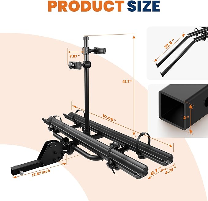Aluminum 2 EBikes Rack Foldable 2'' Hitch Mounted Carrier Racks w/Ramps Over 200lbs Capacity for 5 inch Fat Tire Heavy Duty Universal E-Bike Racks for SUVs Cars Trucks RV 2-Inch Receiver