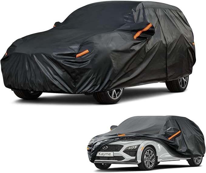 Kayme 7 Layers SUV Car Cover Custom Fit for Hyundai Kona （2017-2025 Waterproof All Weather for Automobiles, Outdoor Full Cover Rain Sun UV Protection.Black
