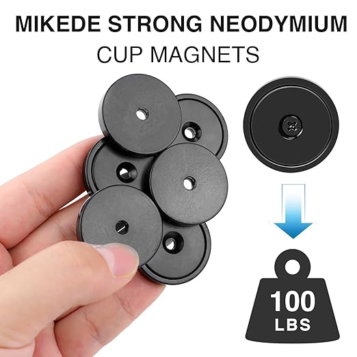 MIKEDE Strong Magnets with Holes, 100LB+ Strong Neodymium Magnets with Stainless Screws for Wall Mounting, Rare Earth Round Base Magnet, Earth Magnet for Tools, 1.26" D x 0.2" H - 6 Pack