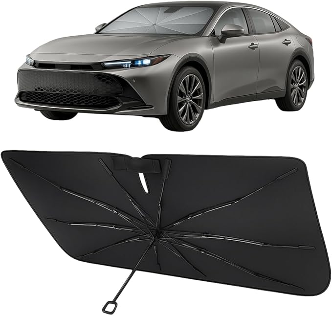 Proadsy Windshield Sun Shade Umbrella for Toyota Crown 2023-2025 2026 Foldable Car Umbrella Sunshade with Soft TPU Handle Spring Structure Crystal Cooling Material Protect Car from Rays & Heat