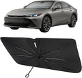 Proadsy Windshield Sun Shade Umbrella for Toyota Crown 2023-2025 2026 Foldable Car Umbrella Sunshade with Soft TPU Handle Spring Structure Crystal Cooling Material Protect Car from Rays & Heat