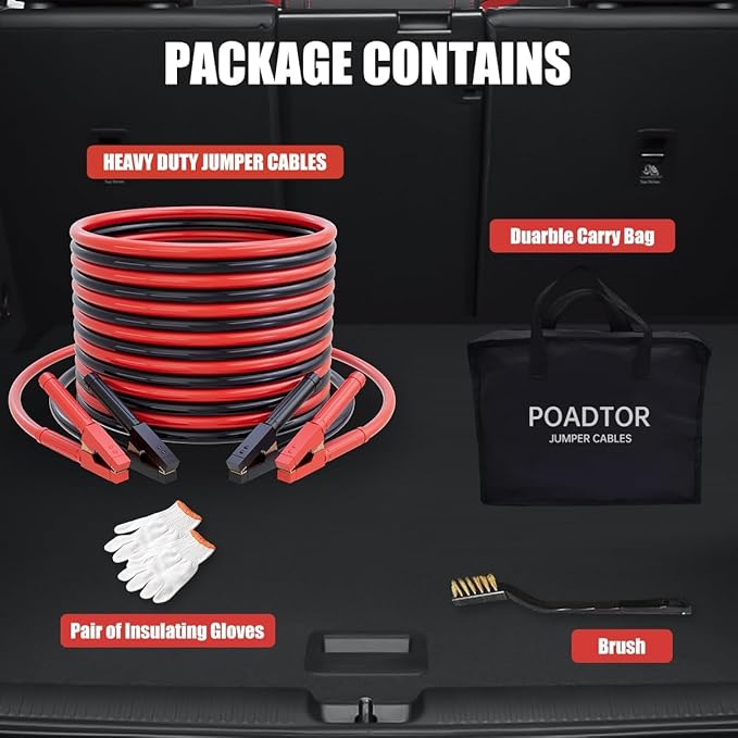 Heavy Duty Jumper Cables for Car Battery, 0 Gauge 30 Feet 1000AMP, Automotive Booster Cables for Jump Starting Dead or Weak Batteries, Suitable for 8L Gas & 6L Diesel, Carrying Bag Included