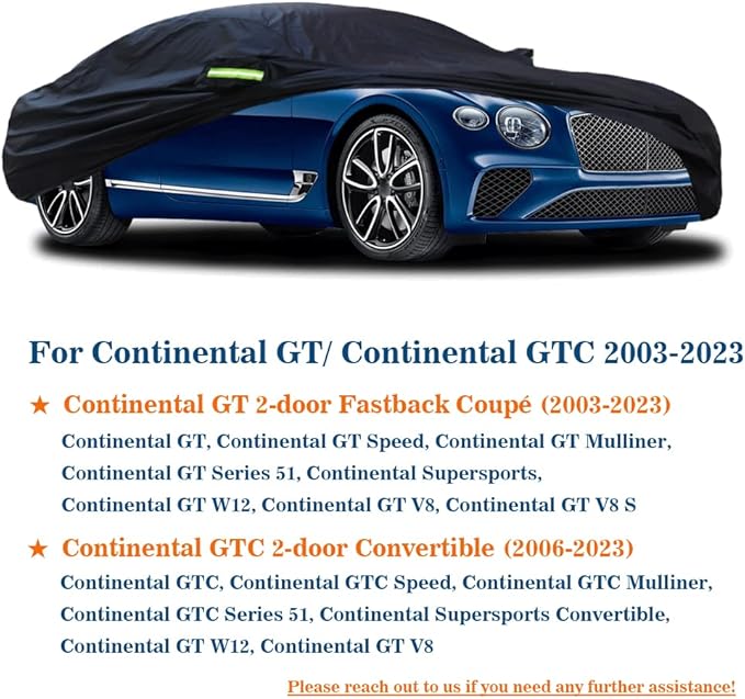Car Cover Compatible with Bentley Continental GT Coupe/Continental GTC Convertible 2003-2023, Waterproof All Weather Car Cover with Cotton Lining, Outdoor Car Cover for Continental GT GTC