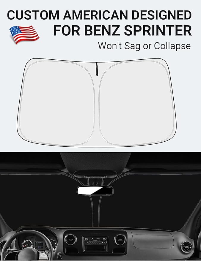 Proadsy 2025 Upgrade Windshield Sun Shade Custom Fit Sprinter, Freightliner Cargo Crew 2007-2025 4-Layer Foldable Front Sunshade Protector Sun Visor Blocks UV Rays Keep Car Cooler