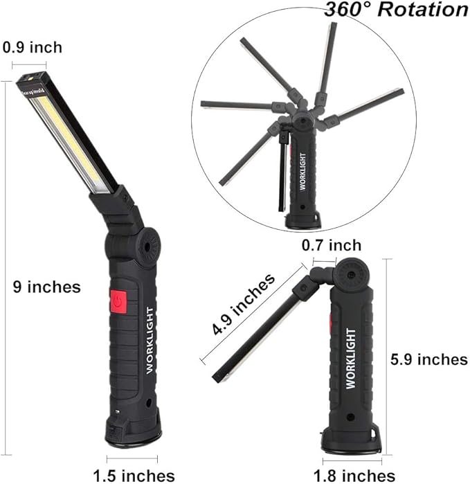 Lebote LED Work Light,COB Rechargeable Work Light with Magnetic Base 360°Rotate and 5 Ligting Modes Portable Work Light Inspection Light for Car Repair, Household and Emergency Use (4 PCS,Large)