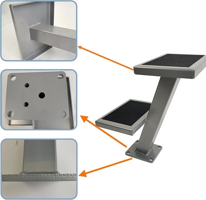 Universal 2 Double Steps Boat Trailer Ladder Boarding Step Fit for Trailer Tongue up to 3" x 4"