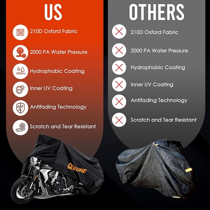 Your Ride! Heavy Duty Motorcycle Cover Waterproof Outdoor 210 Oxford Fabric with Heat Sealed Seams Ultra Waterproof Fits up to 116" All Weather Scooter Cover for Sport Bike with Carry Bag