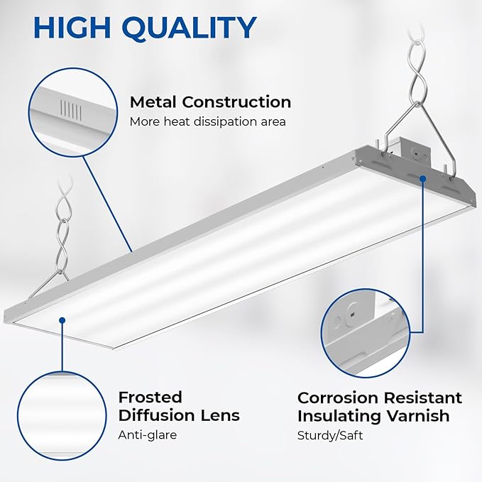 CINOTON 4FT 300W LED Shop Light with 40500LM, 0-10V Dimmable Linear High Bay Lighting with 5000K, 120-277V 135LM/W Commercial Hanging Lights for Garage Office Warehouse Workshop Factory UL Listed