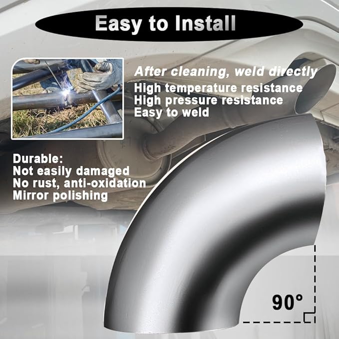 3 Inch 90° Mandrel Bend Elbow, SS304 Stainless Steel Bend Tube 90 Degree Exhaust Elbow Pipe - Thickness 16GA/0.65" for Car Modified Exhaust System, Stair Handrail (1pcs)