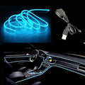 El Wire Ice Blue Interior Car LED Strip Lights, 2M Neon Wire USB 5V with Fuse Protection for Automotive Interior Decoration, with 6mm Sewing Edge