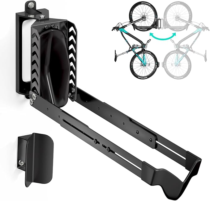 Swivel Bike Rack Wall Mount, Bike Hangers for Garage, Space-Saving Vertical Bike Holder, Holds up to 77 lbs, Bicycle Wall Hanger Storage, No Heavy Lifting Required Indoor Hanging Bike Rack-Black