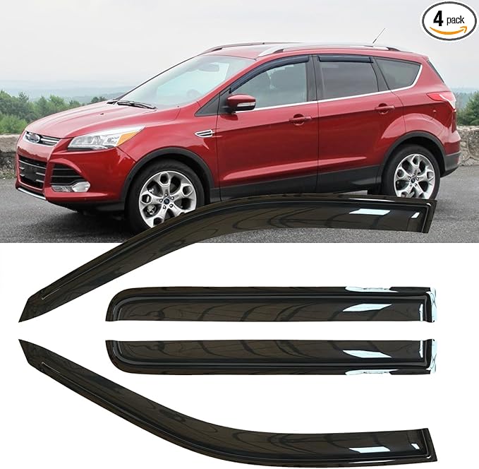 4pcs Original Shatterproof Rainproof Outside Mount Style Sun Rain Guards Durable Side Window Wind Deflectors Dark Smoke Vent Window Visors Compatible with Ford 2013-2019 Escape 94383