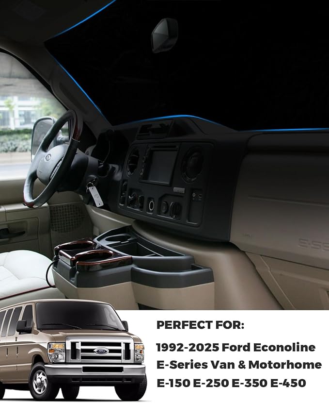 Front Windshield Sunshade fit for Ford Econoline E-Series Van 1992-2025 & Motorhome E-150 E-250 E-350 E-450 UV Ray Reflector Foldable Automotive Windshield Sunshades |Keeps Your Vehicle Cool|