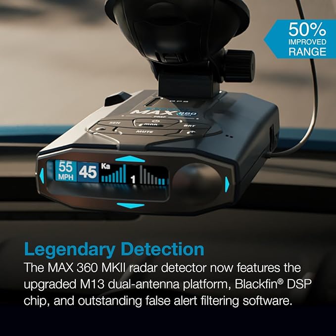 Escort MAX 360 MKII Radar Detector with EZ Mag Mount - Exceptional Range, True 360° Awareness, AutoLearn Intelligence Rejects False Alerts, Sleek Magnetic Mount for Escort Models
