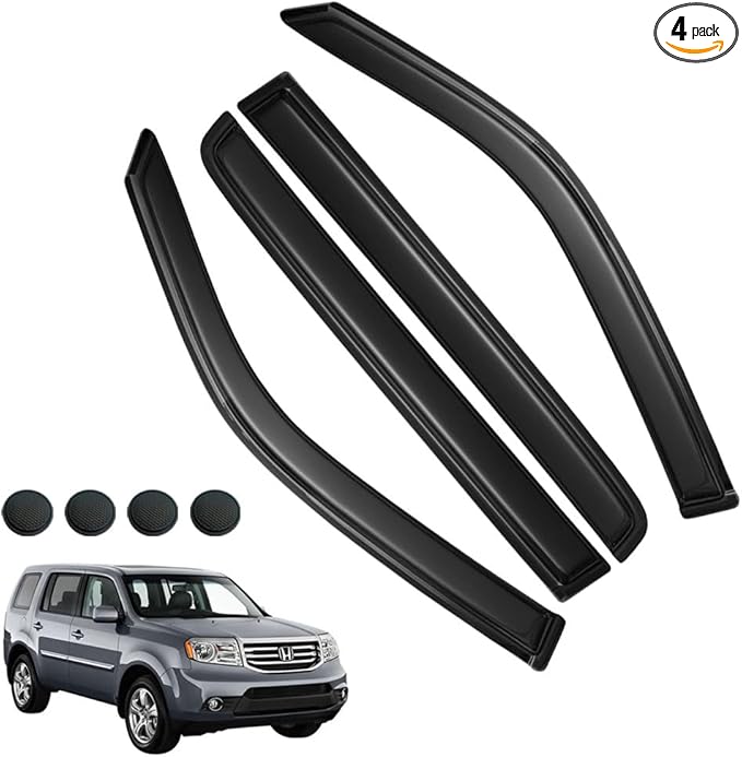 Rain Guards for Honda Pilot 2009-2015, Tape-on Side Window Deflectors, Window Visors for Honda Cars, 4 Rain Guards & 4 Car Coasters