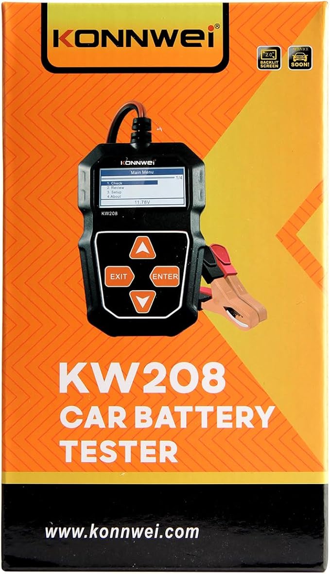 KONNWEI KW208 12V Car Battery Tester, 100-2000 CCA Load Tester Automotive Alternator Tester Digital Auto Battery Analyzer Charging Cranking System Tester for Truck Marine Motorcycle SUV Boat